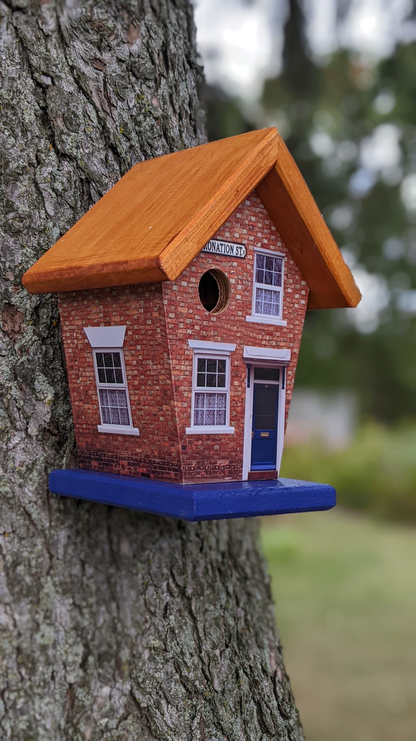 Coronation Street Birdhouse (Stained Roof Blue Base)