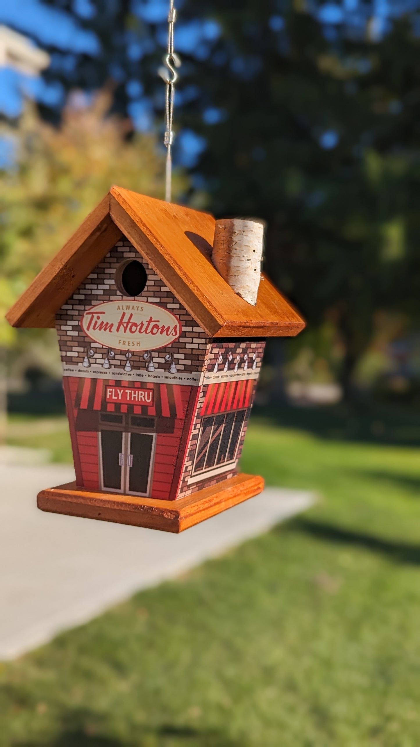 Tim Hortons four-sided birdhouse