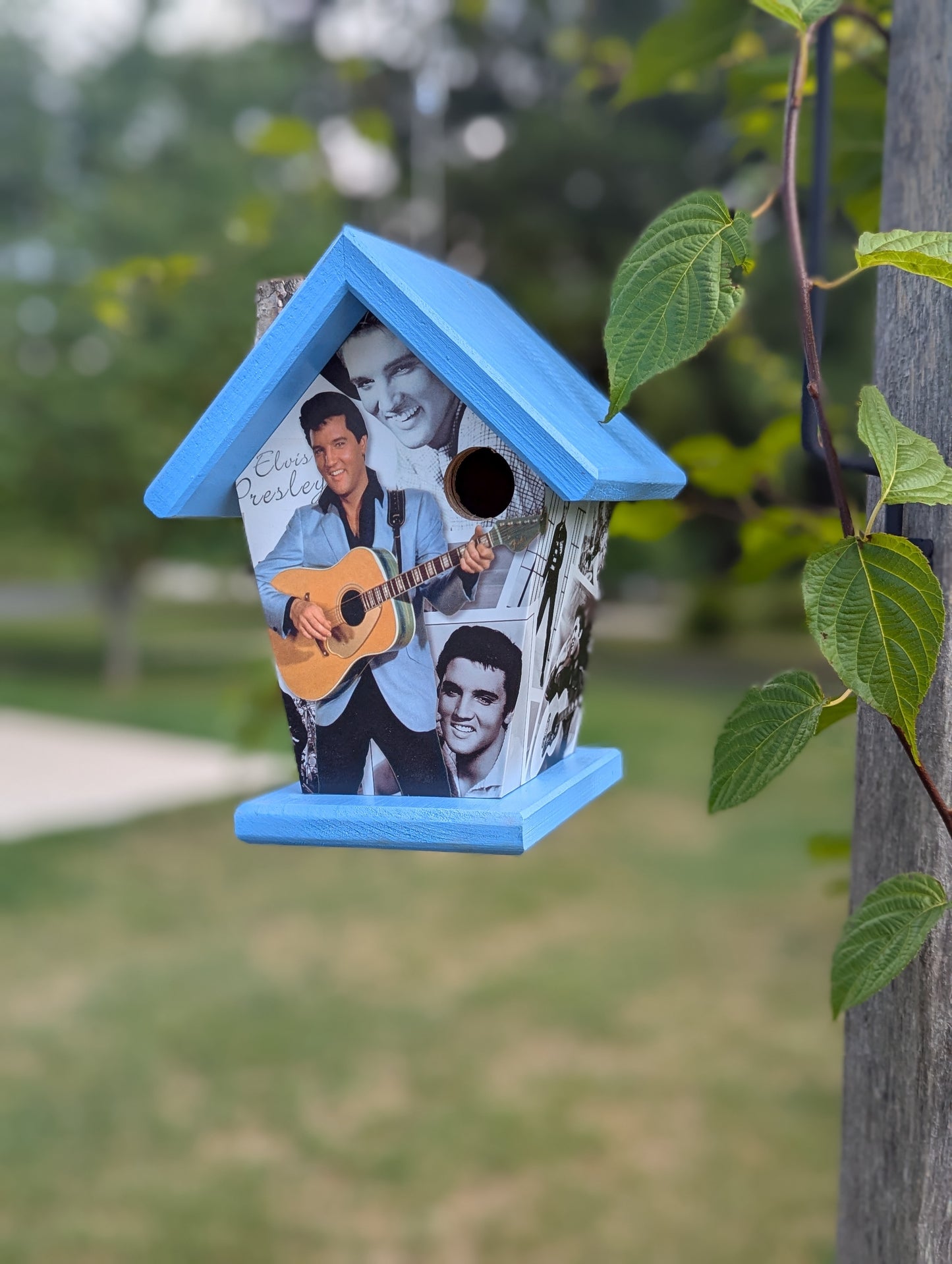 Elvis Presley full-sided birdhouse.