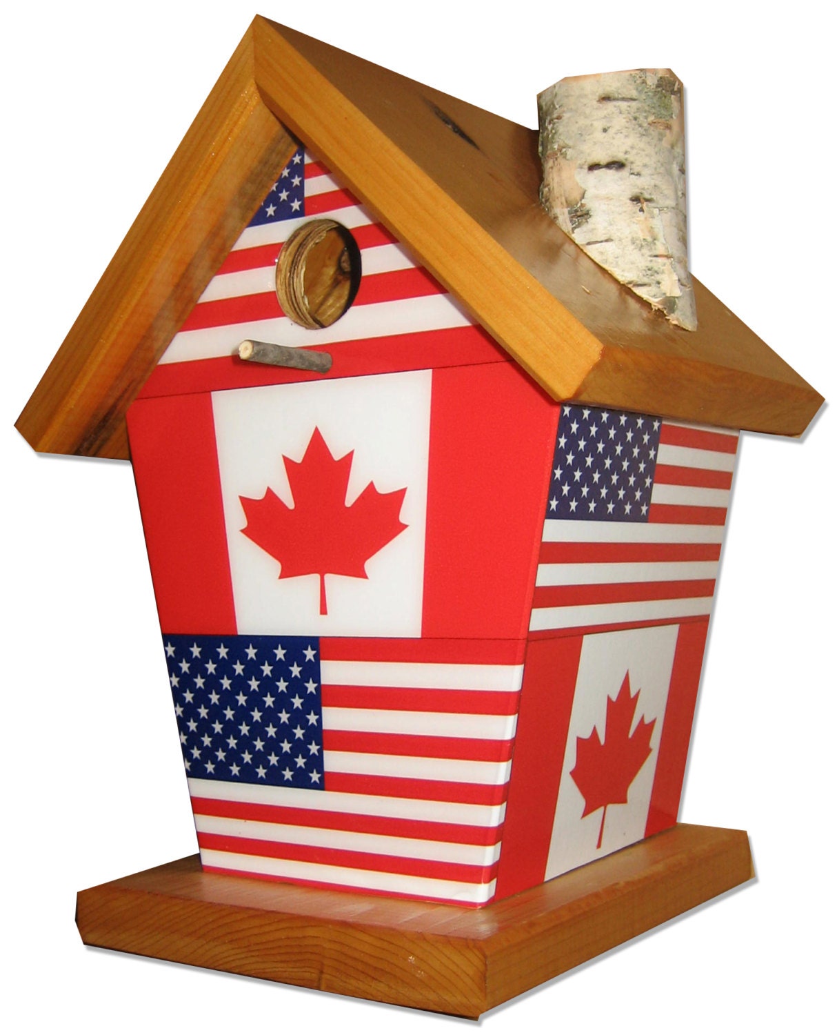 USA and Canada Flag Birdhouse