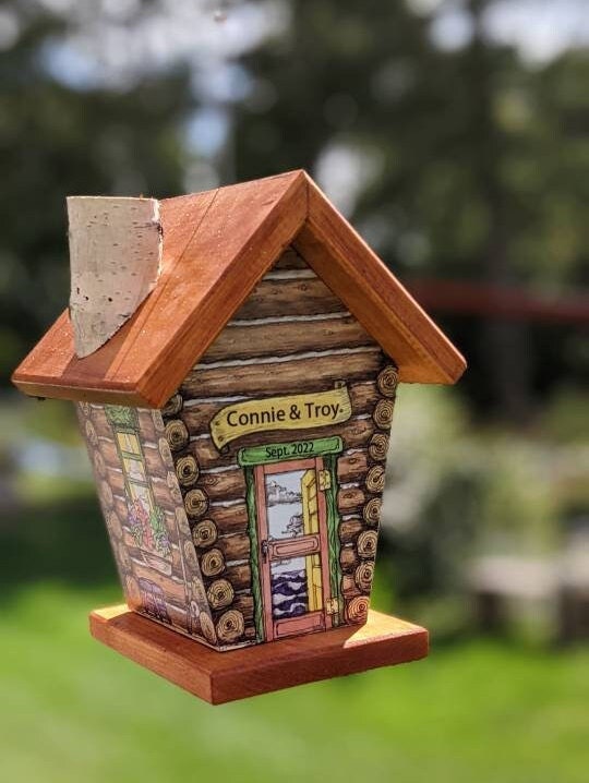 Log Home Wrapped Four Sides Birdhouse
