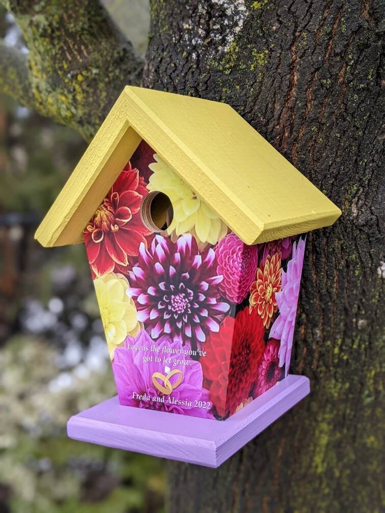 Dahlia Flowers Personalized Birdhouse