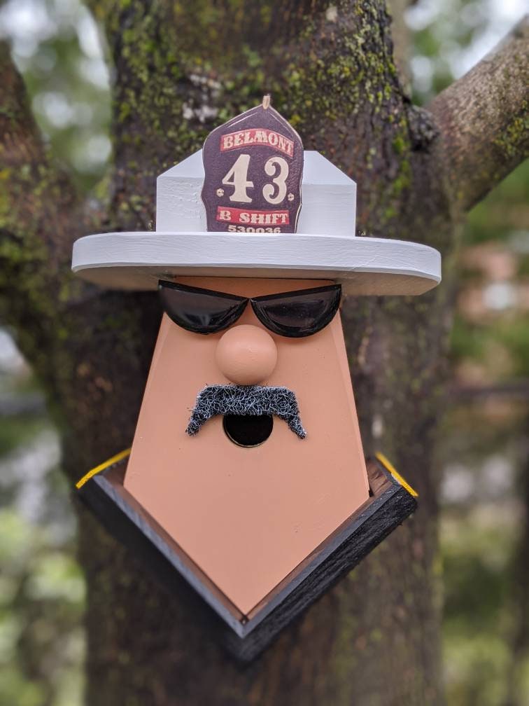 Personalized Firefighter with Sunglasses Birdhouse