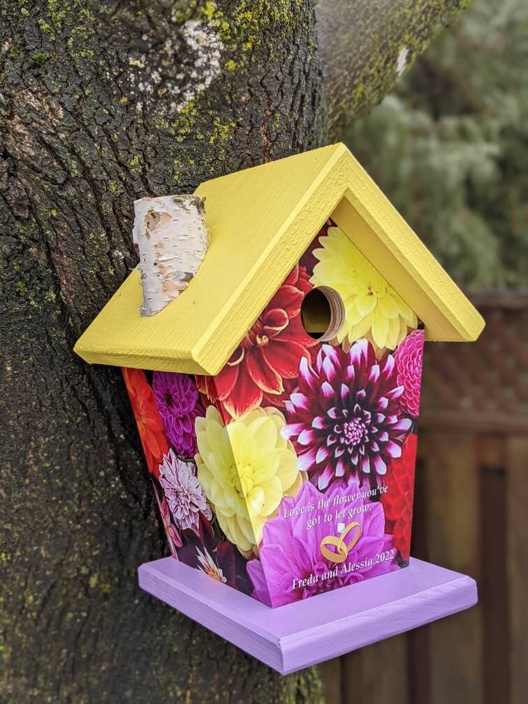 Dahlia Flowers Personalized Birdhouse