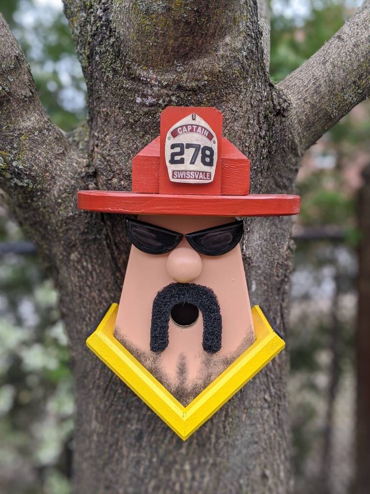Firefighter with Moustache Birdhouse Personalized