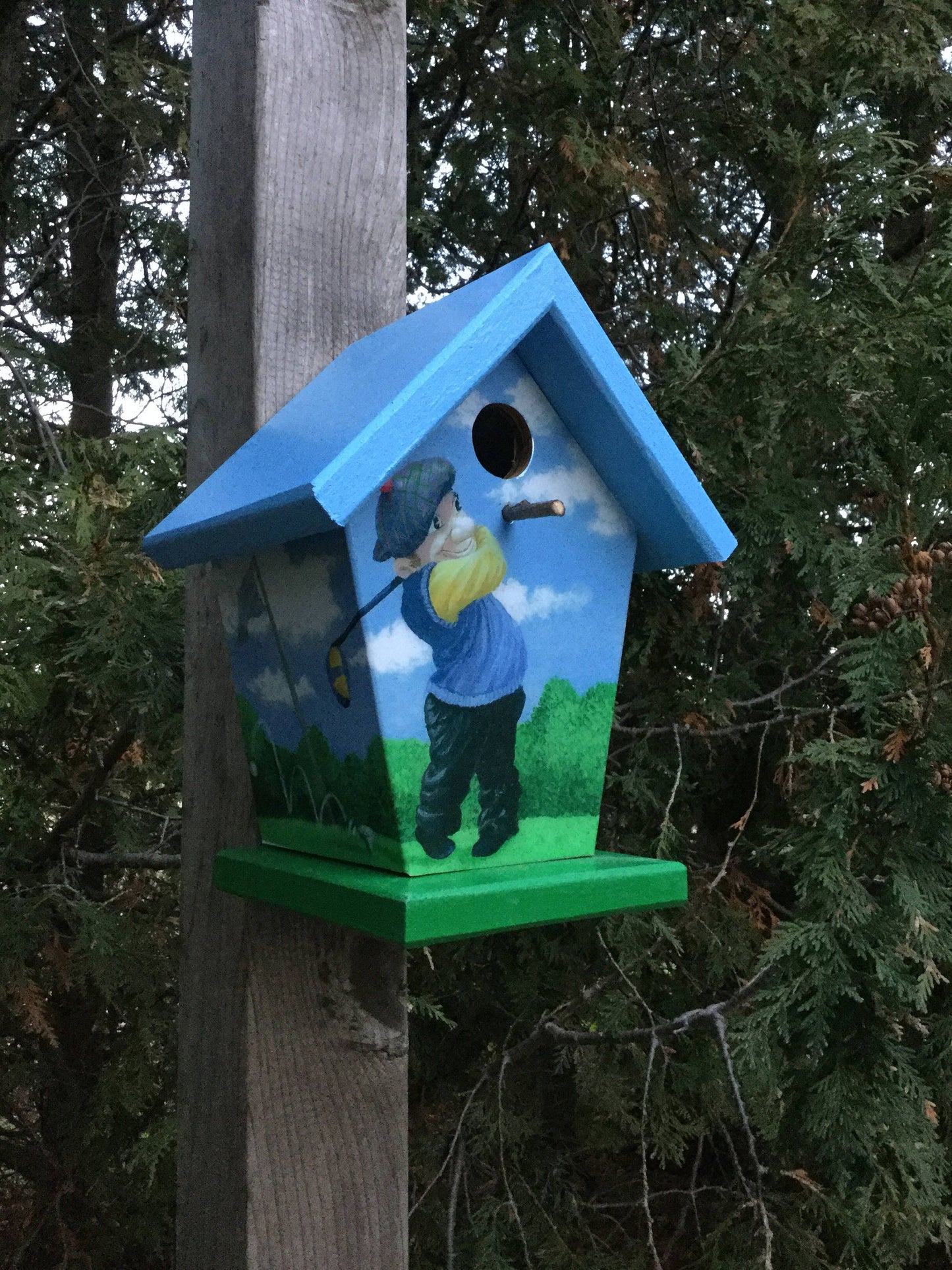 Golfer (Blue Roof & Green Base) Birdhouse Sports