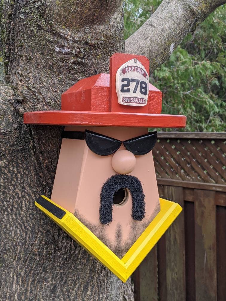 Firefighter with Moustache Birdhouse Personalized