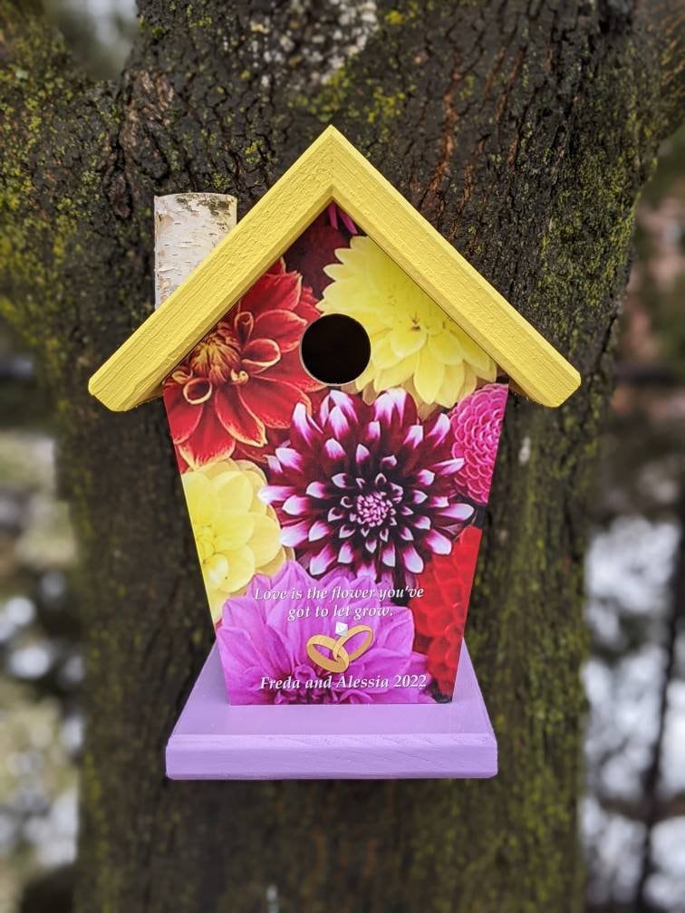 Dahlia Flowers Personalized Birdhouse