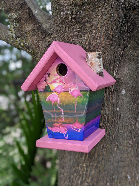 Pink flamingos Birdhouse