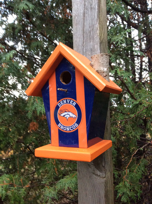 Denver Broncos Birdhouse with orange roof and base