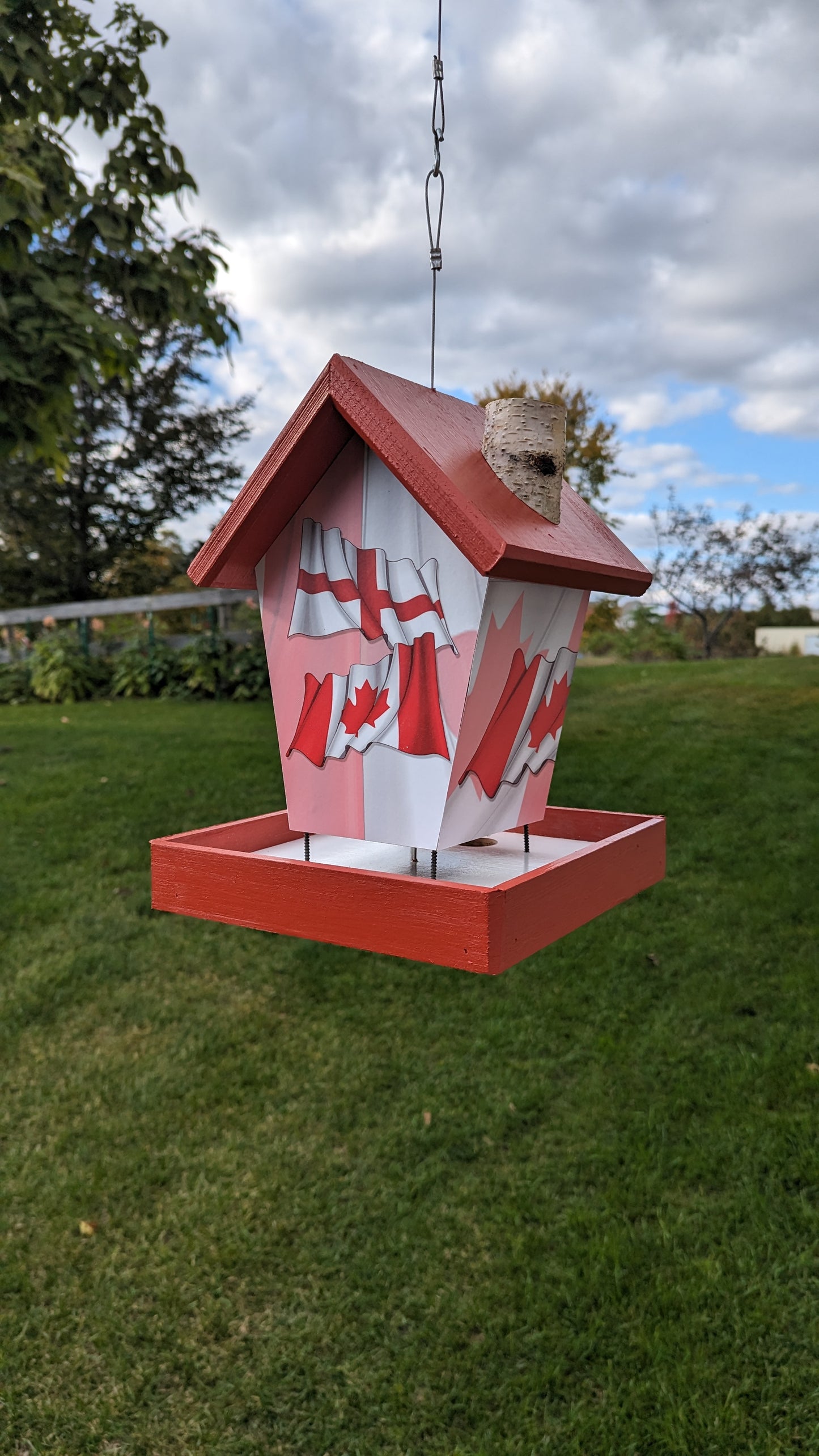 Canadian and England flag bird feeder