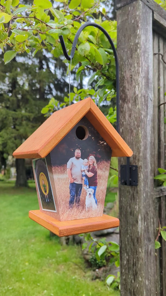 Personalized four-sided hanging birdhouse