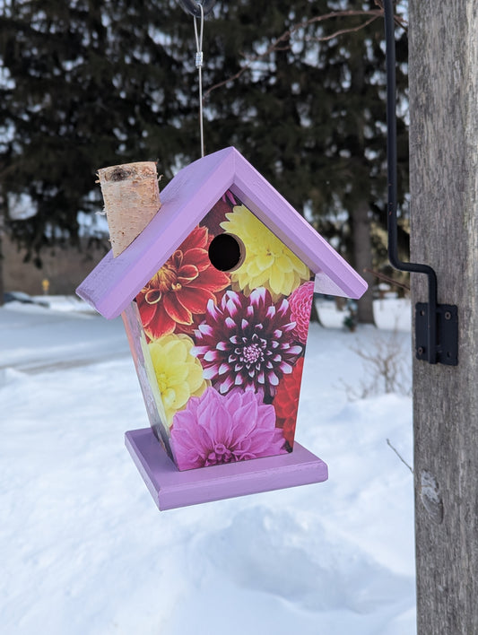 Dahlia birdhouse image on four-sides