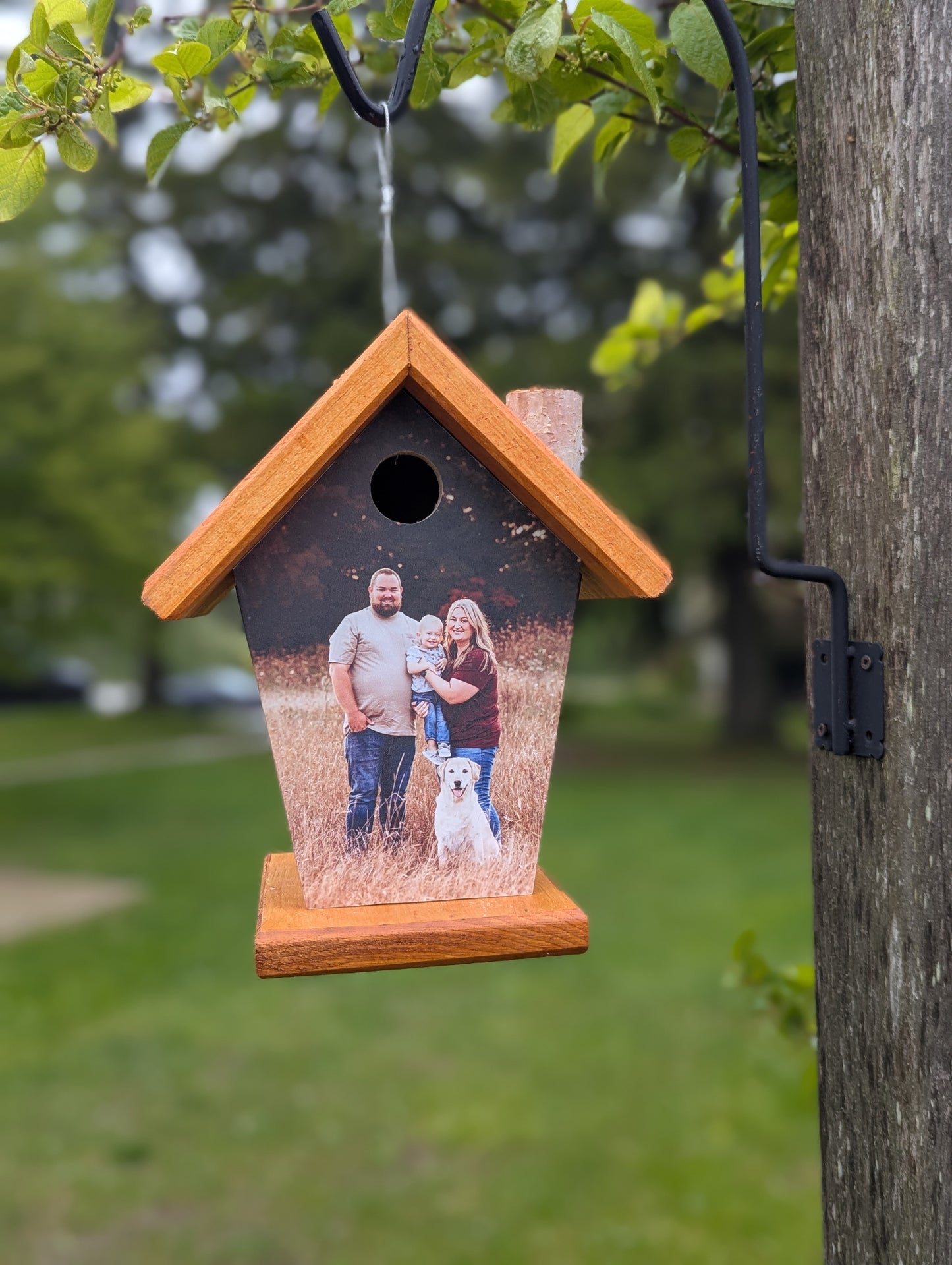 Personalized four-sided hanging birdhouse