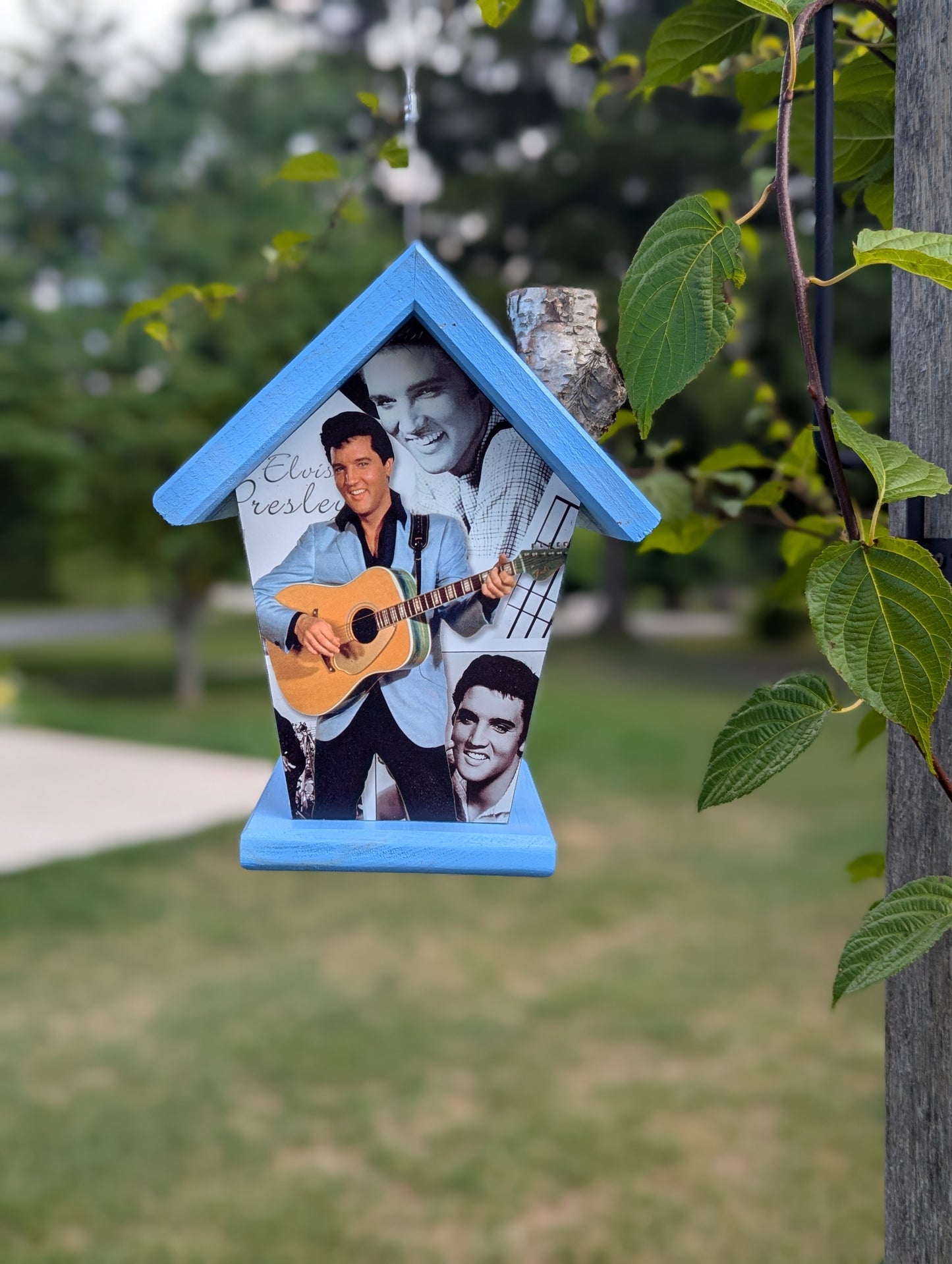 Elvis Presley full-sided birdhouse.