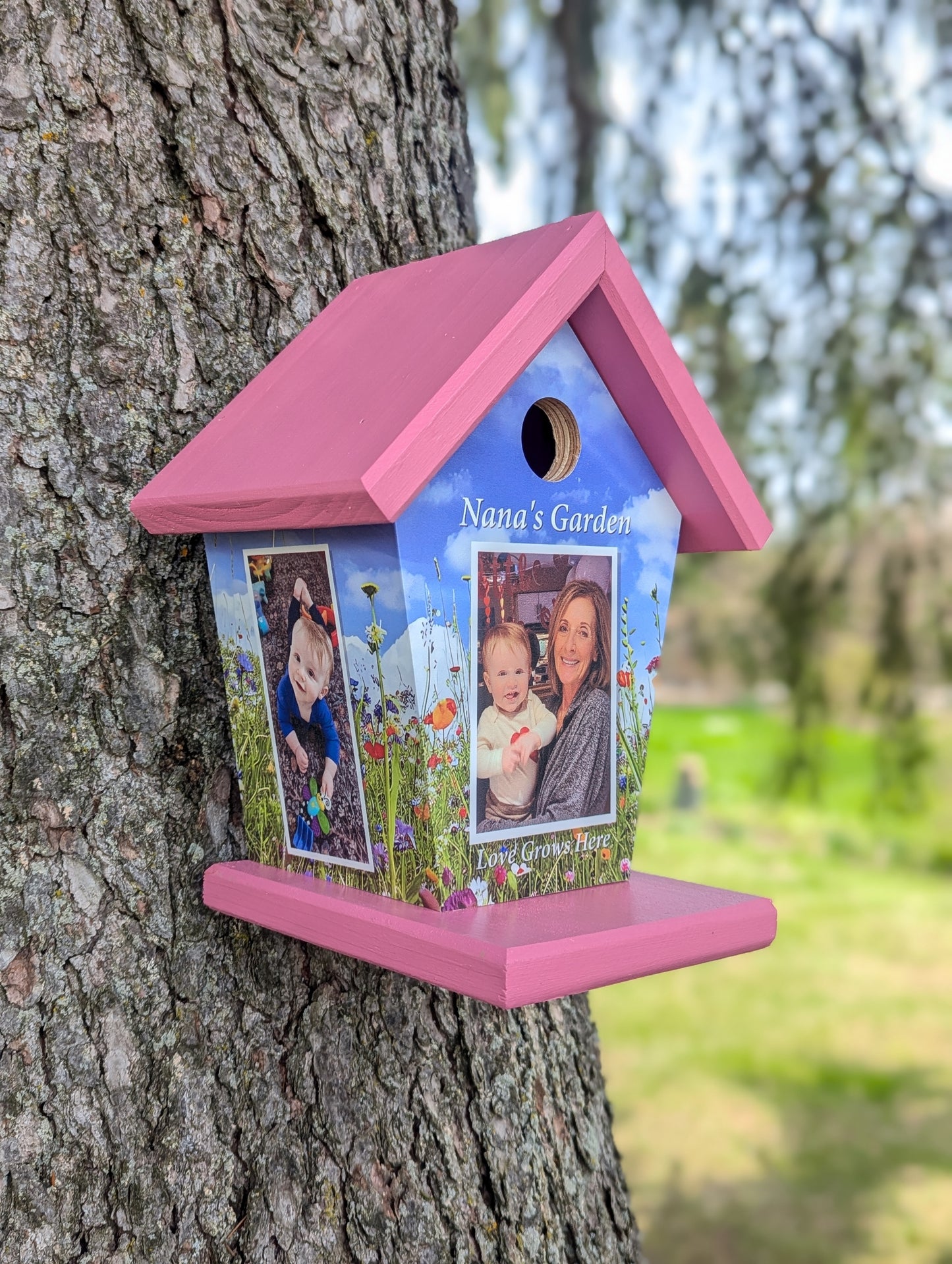 Personalized Birdhouse three photos and scriptures.