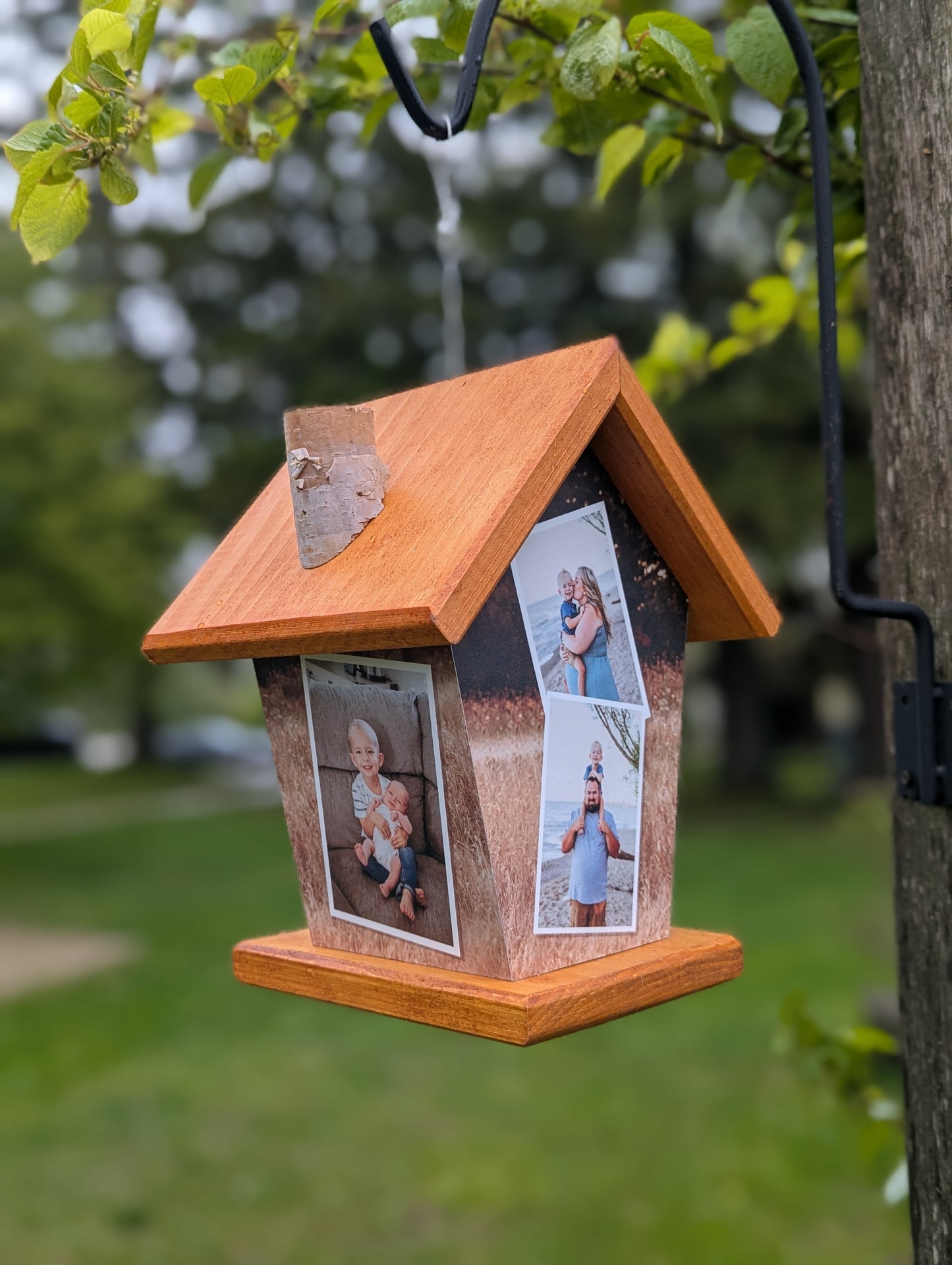 Personalized four-sided hanging birdhouse