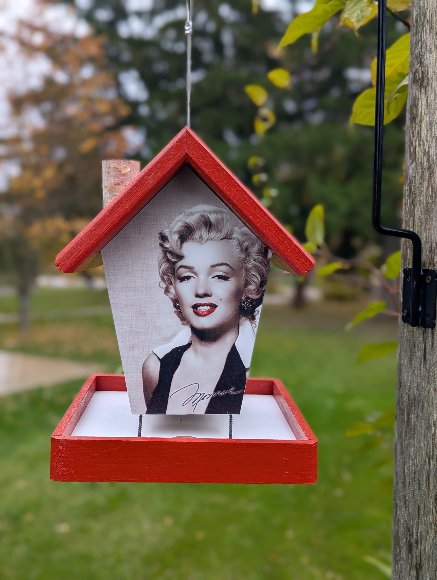 Marilyn Monroe Bird Feeder, Red Roof and Base.