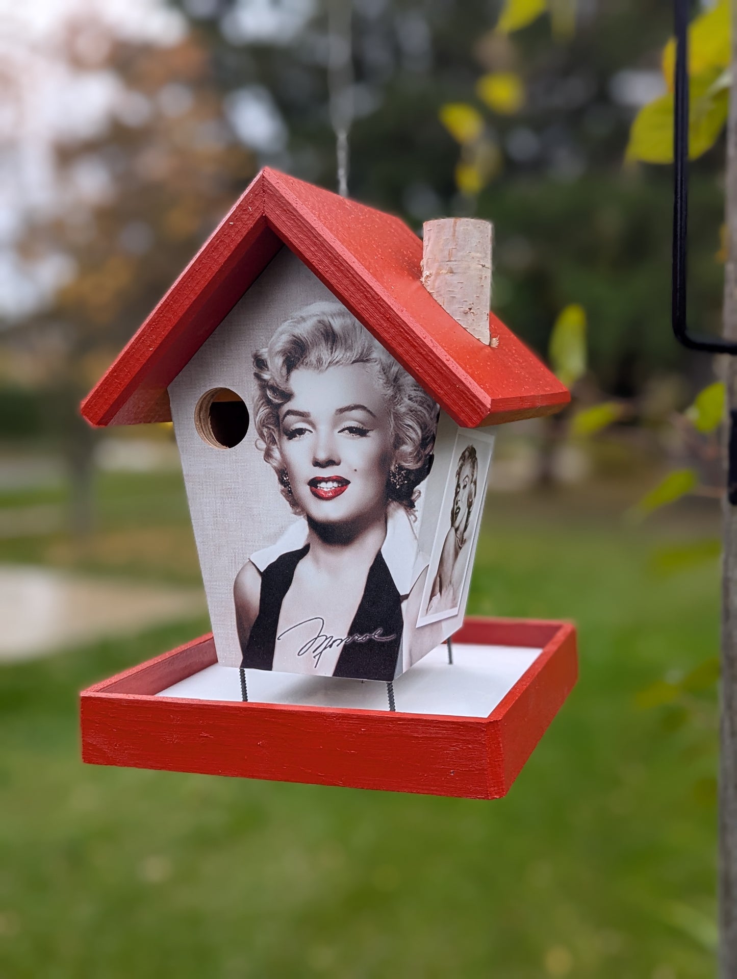 Marilyn Monroe Bird Feeder, Red Roof and Base.