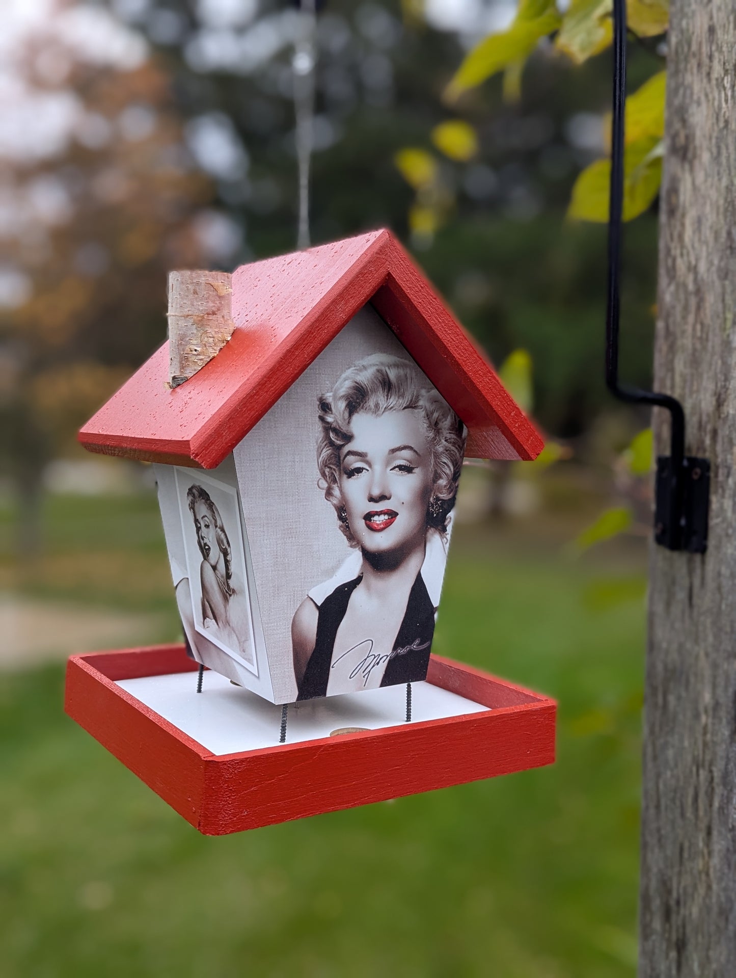 Marilyn Monroe Bird Feeder, Red Roof and Base.