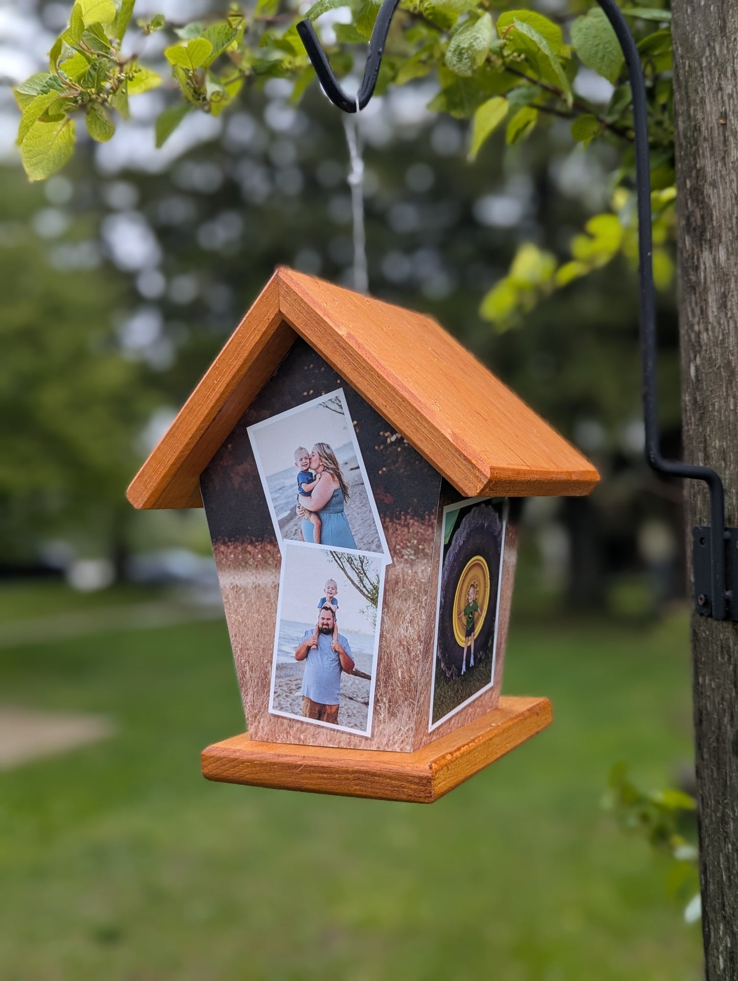 Personalized four-sided hanging birdhouse