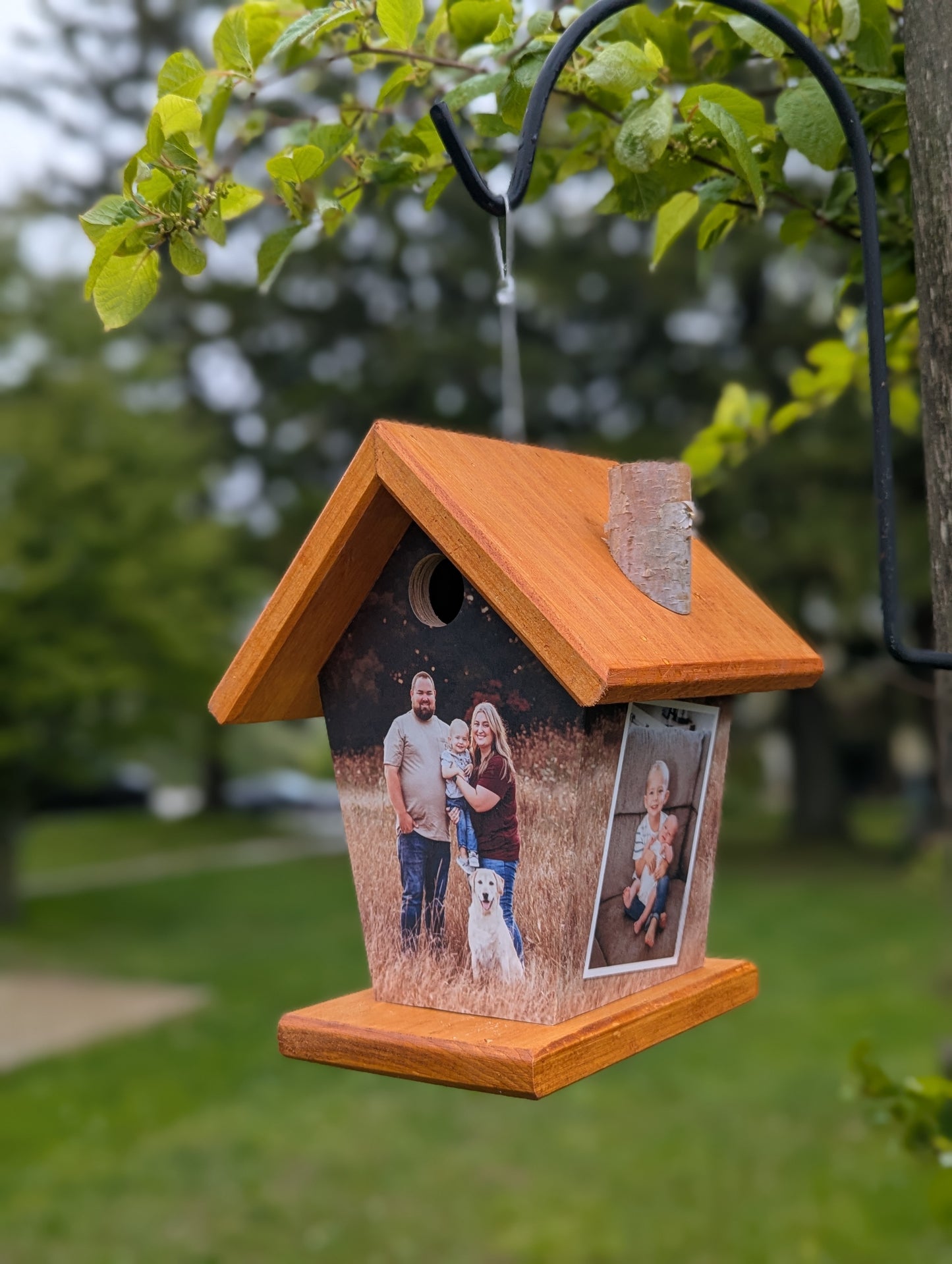 Personalized four-sided hanging birdhouse