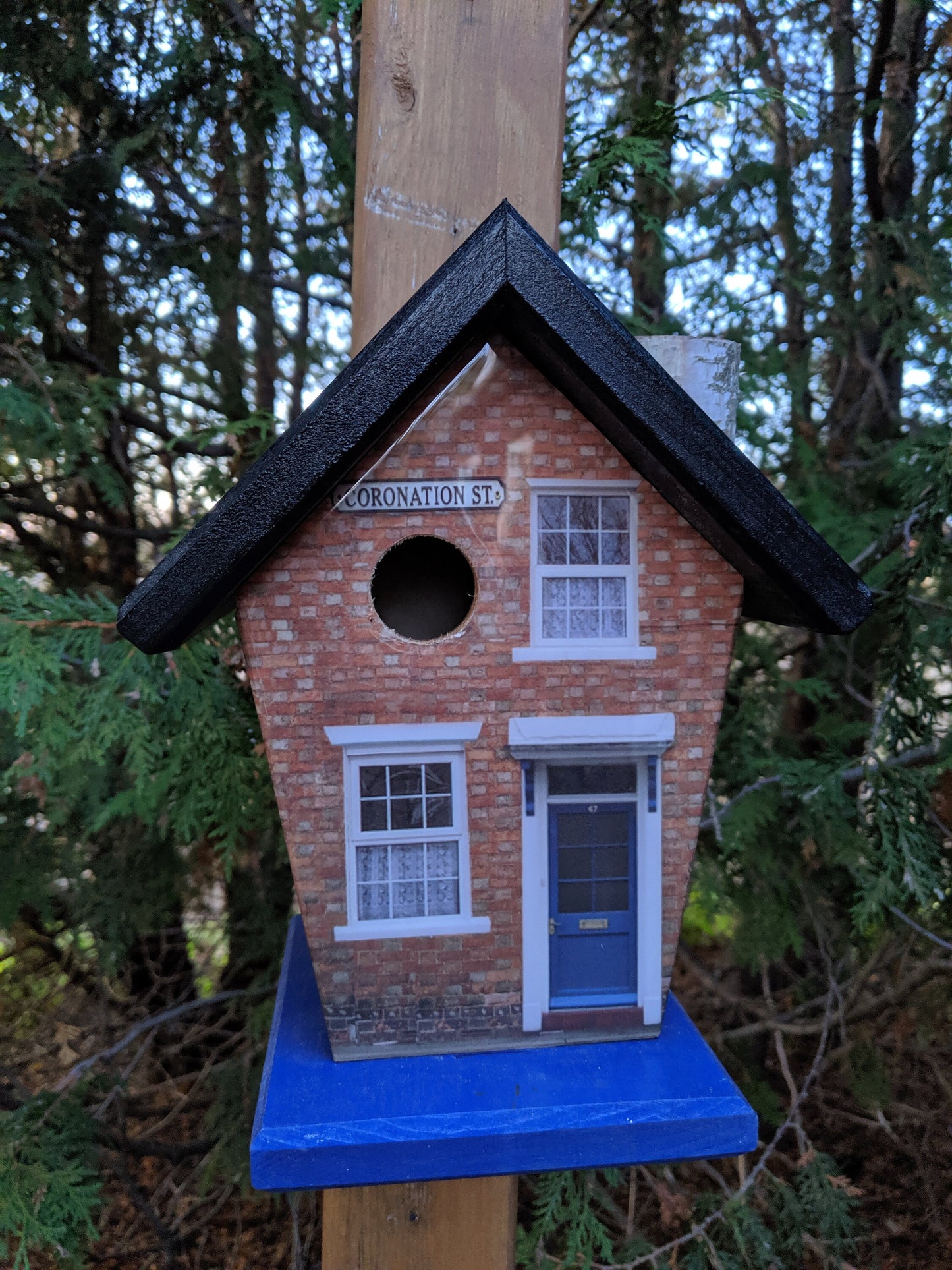 Coronation Street (Black Roof Blue Base) Birdhouse/Feeder