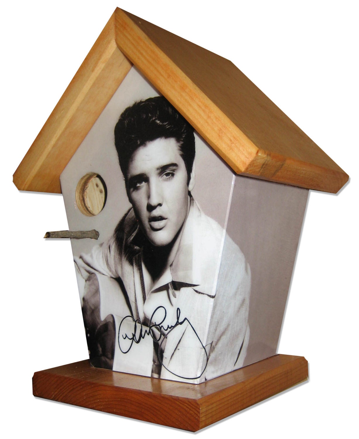 Elvis Presley (Stained Roof & Base) Birdhouse/Feeder