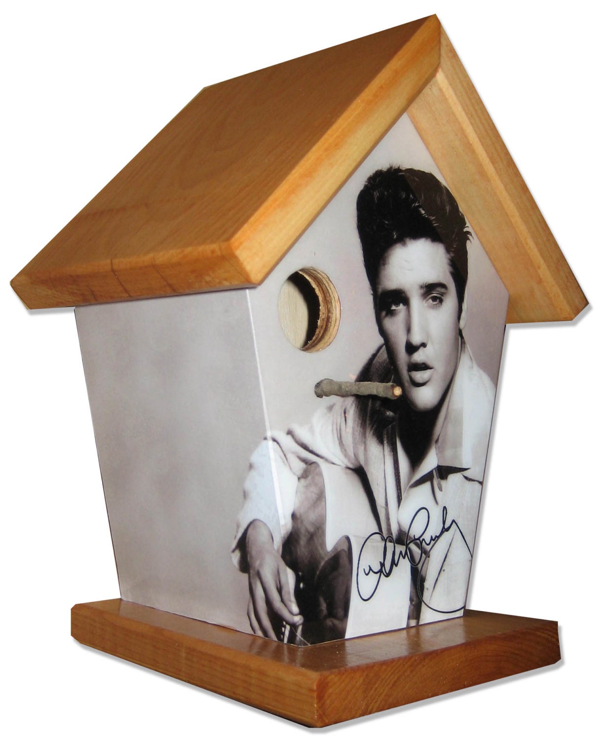 Elvis Presley (Stained Roof & Base) Birdhouse/Feeder