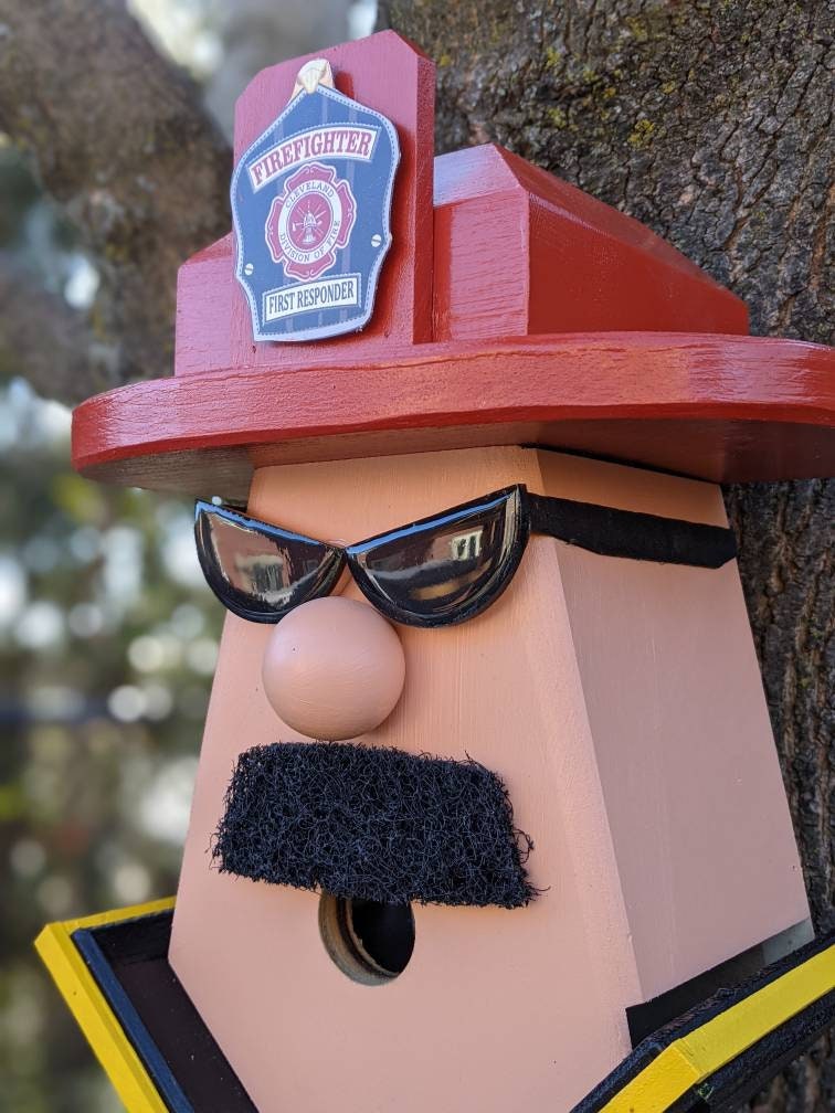 Personalized Firefighter Birdhouse (Glasses & Moustache)