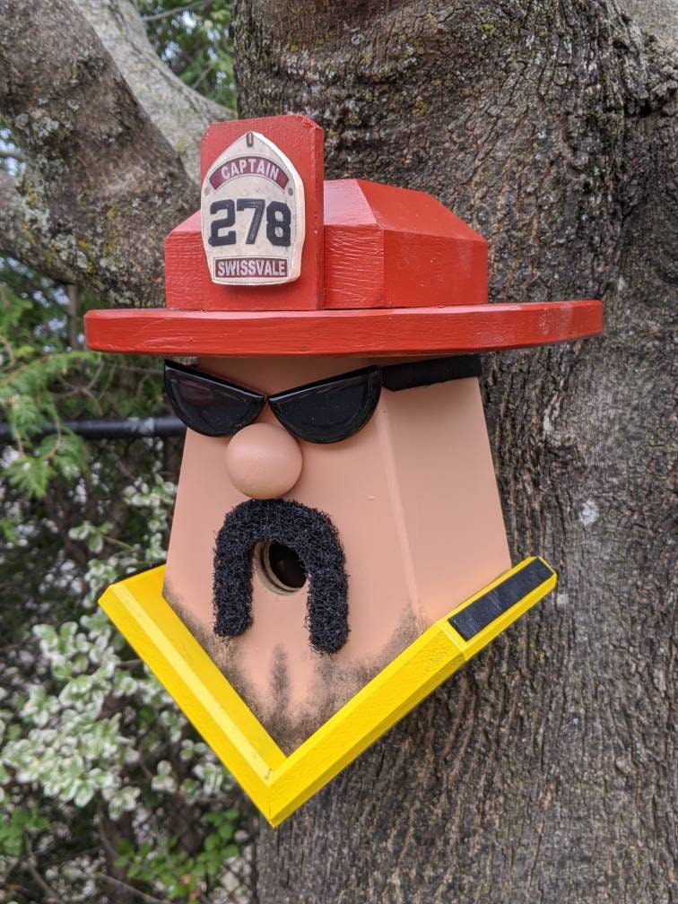 Firefighter with Moustache Birdhouse Personalized