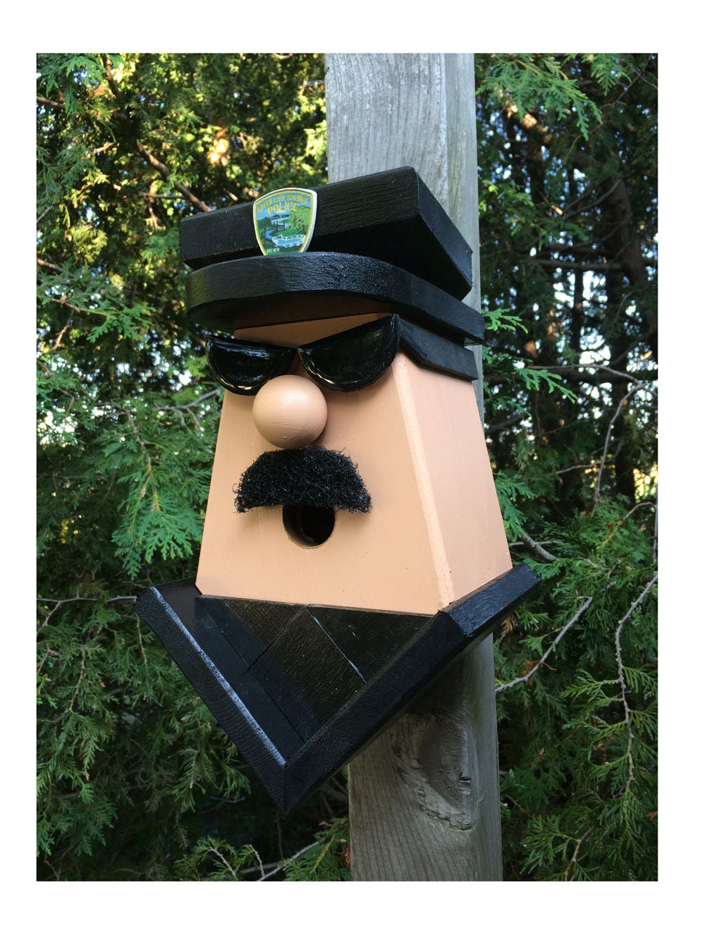 Personalized Police Officer with Moustache and Sunglasses Birdhouse