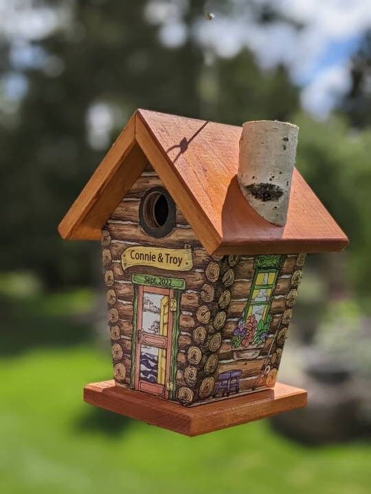 Log Home Wrapped Four Sides Birdhouse/Feeder