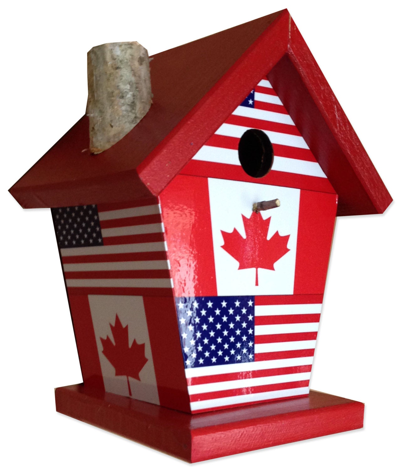 USA and Canada Flag Birdhouse