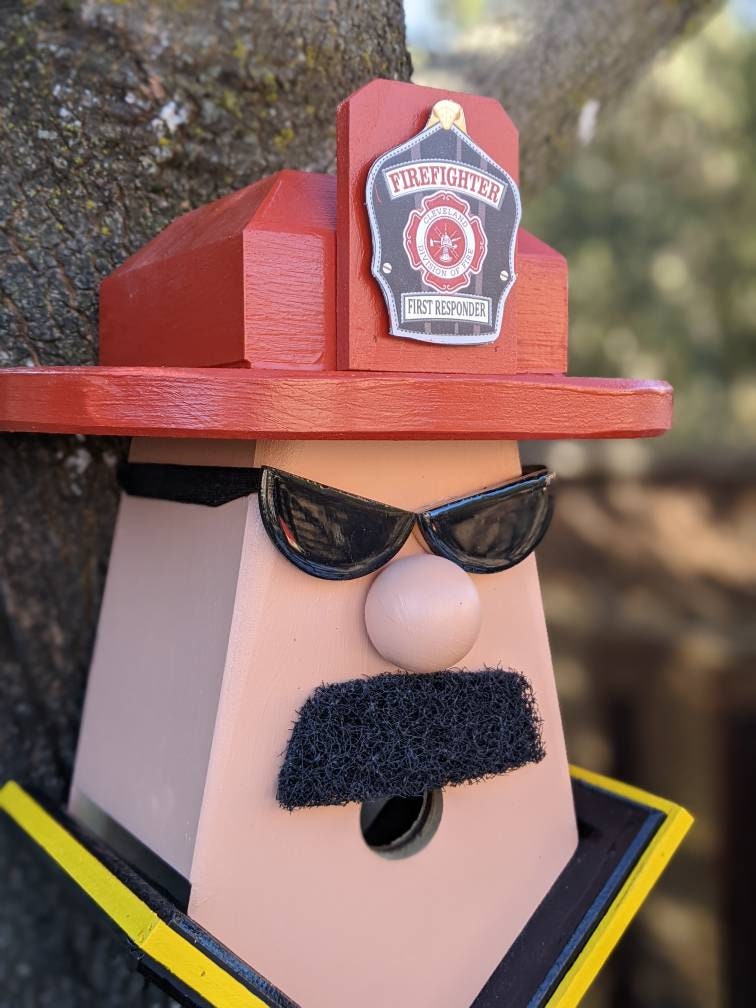 Personalized Firefighter Birdhouse (Glasses & Moustache)