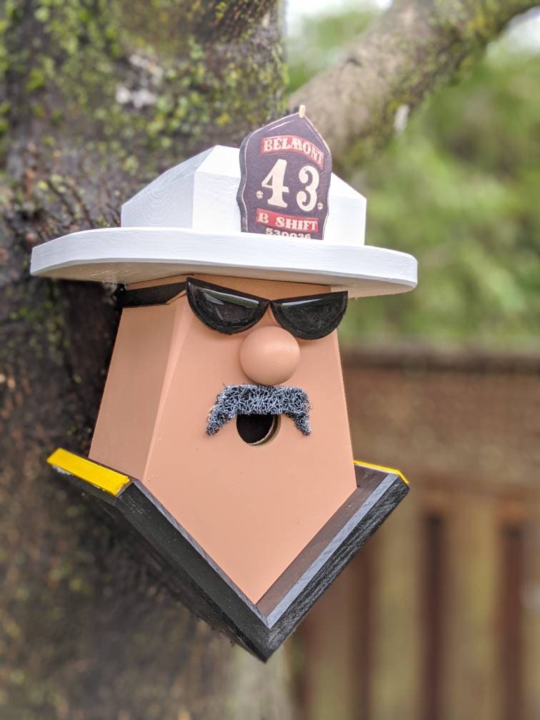 Personalized Firefighter with Sunglasses Birdhouse