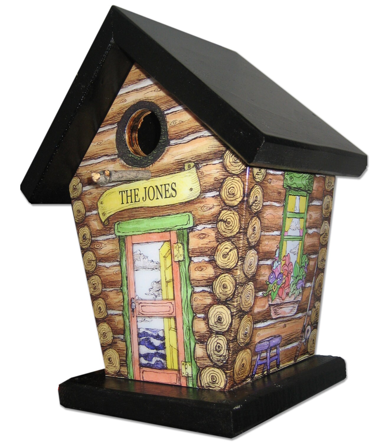 Personalized Log Cabin Birdhouse/Feeder