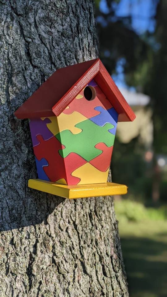 Puzzle (Red Roof) Birdhouse/Feeder
