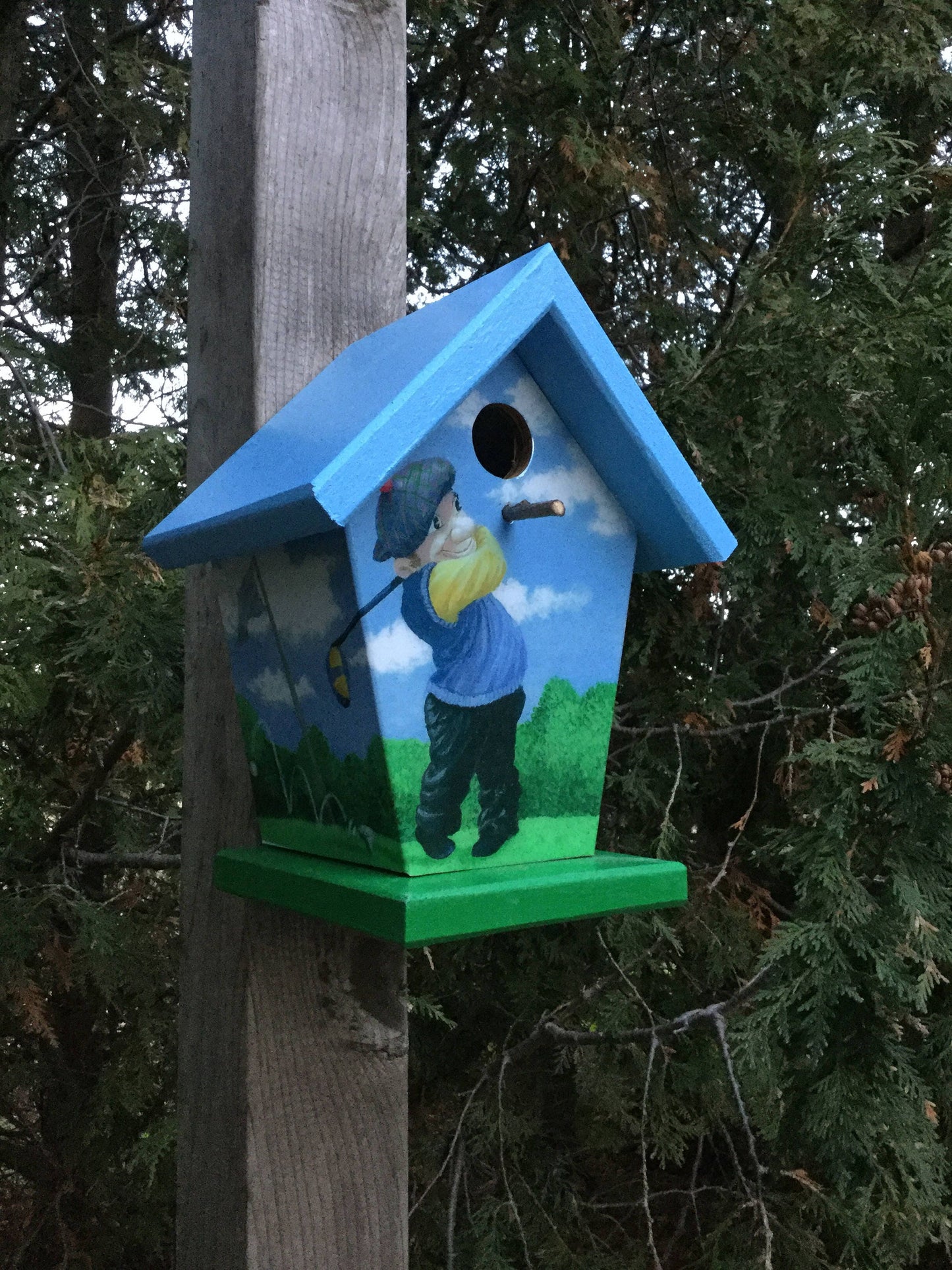 Golfer (Blue Roof & Green Base) Birdhouse/Feeder