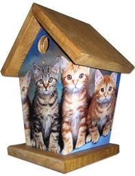 Kittens (Blue Roof) Birdhouse/Feeder