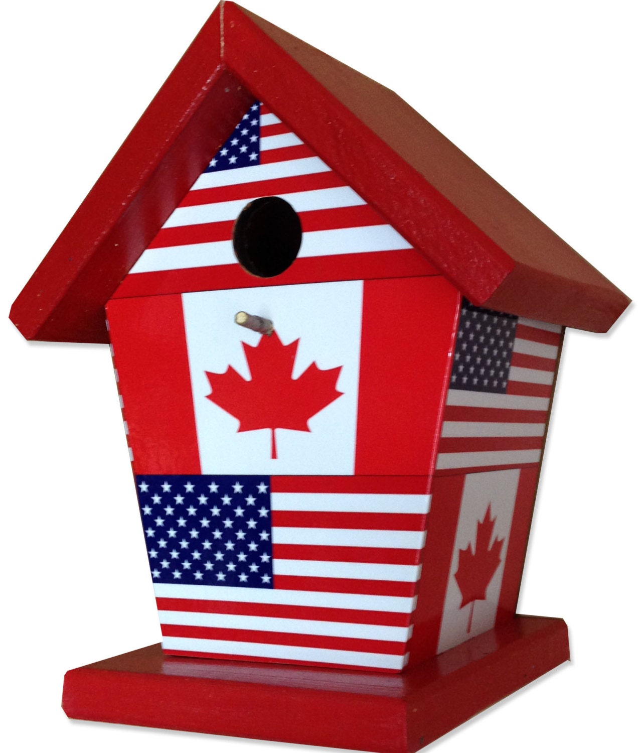 USA and Canada Flag Birdhouse