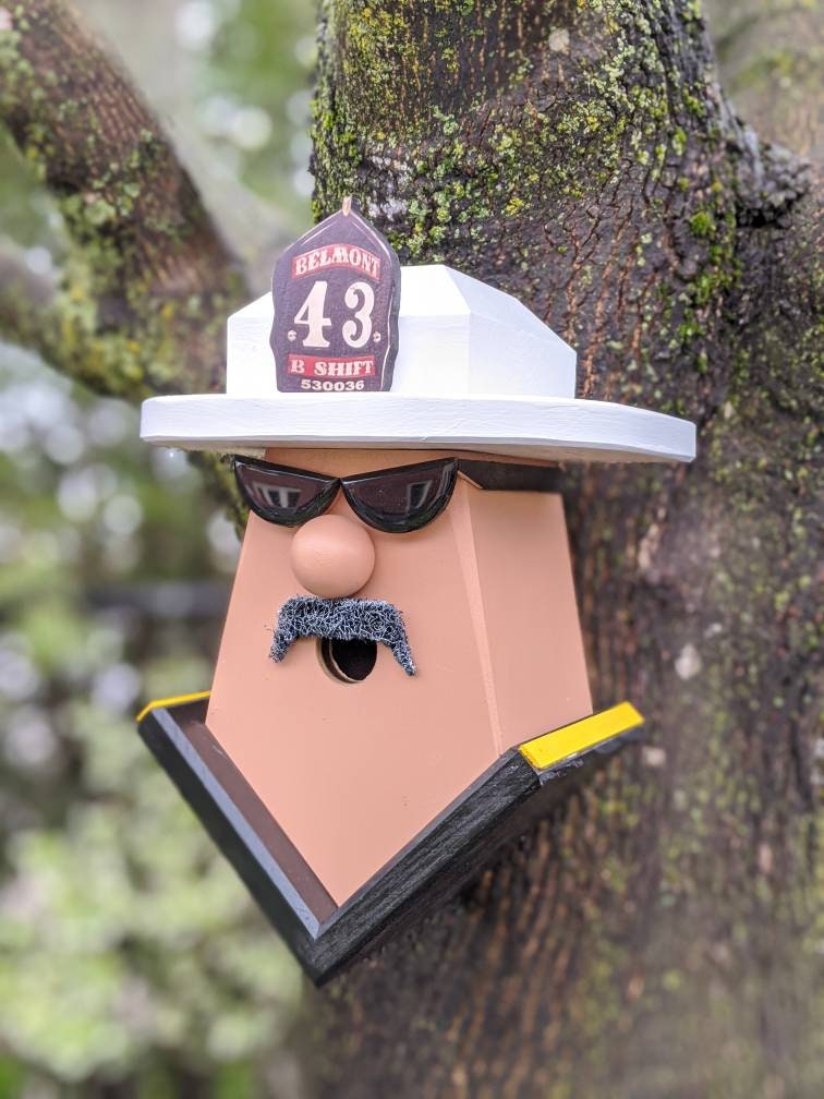 Personalized Firefighter with Sunglasses Birdhouse