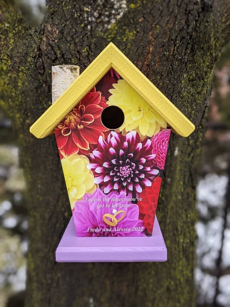 Dahlia Flowers Personalized Birdhouse/Feeder