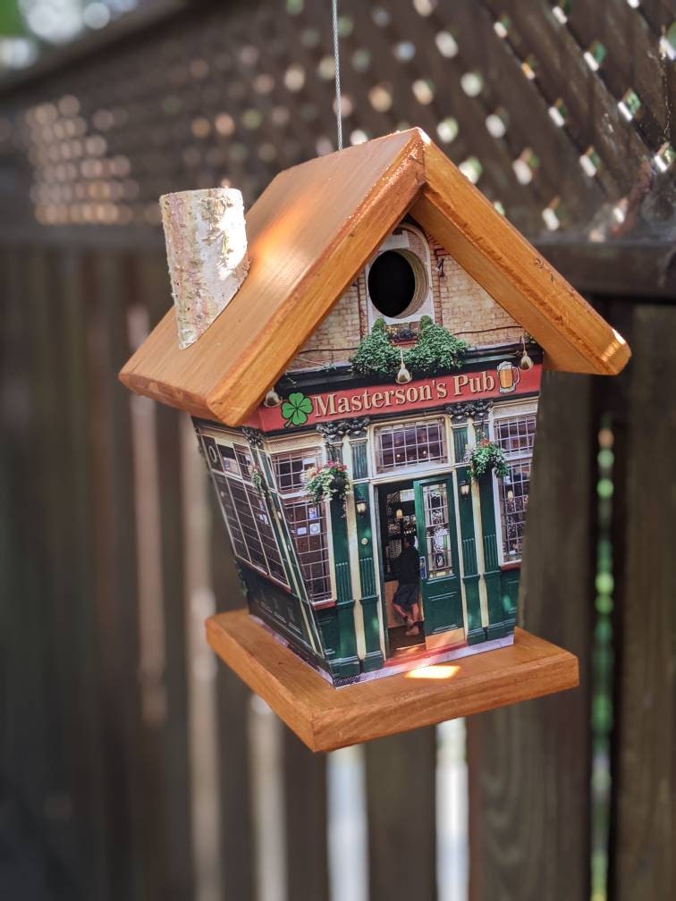 Personalized Irish Pub(Stained Roof) Birdhouse/Feeder